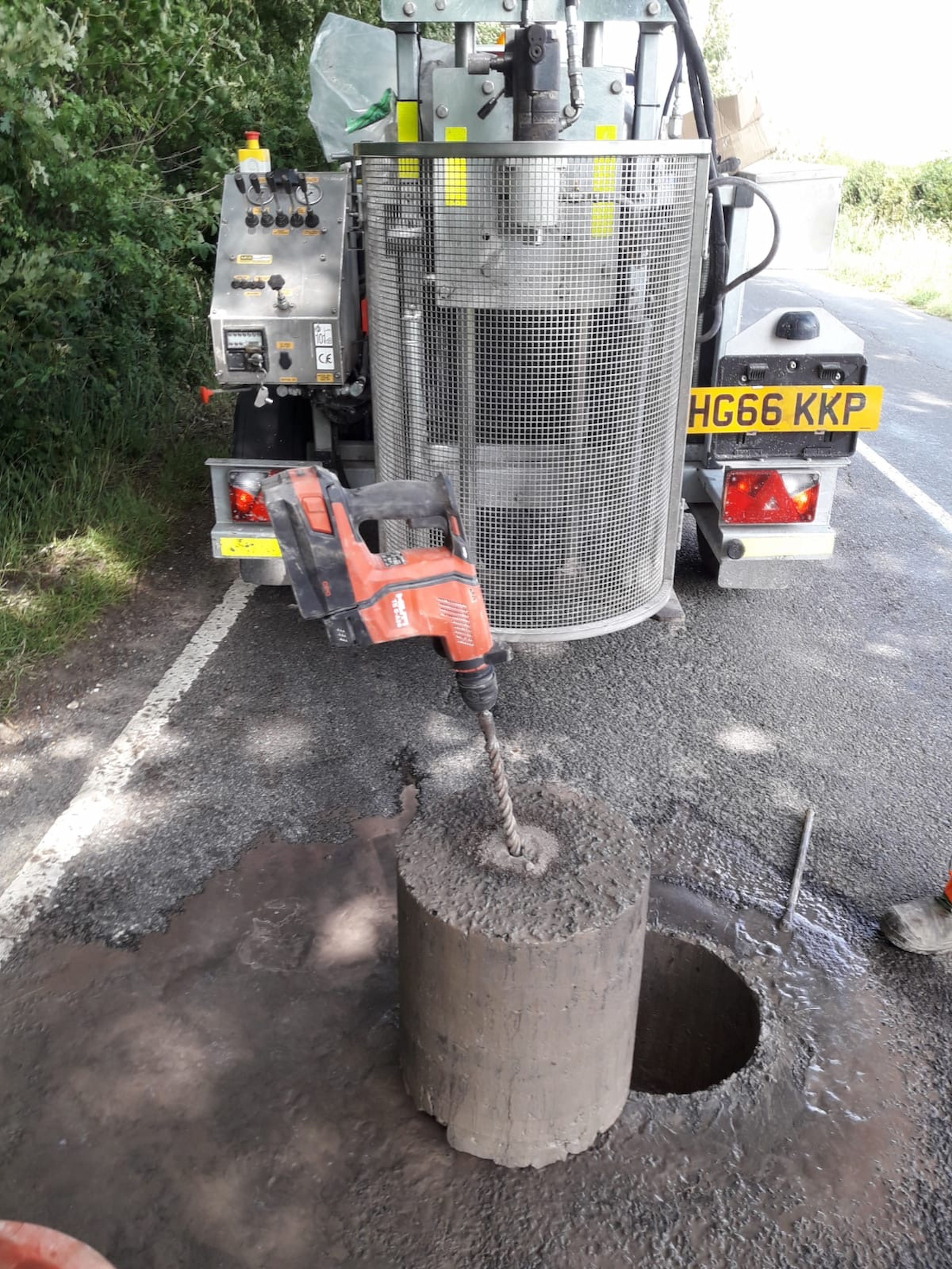 Coring the asphalt road
