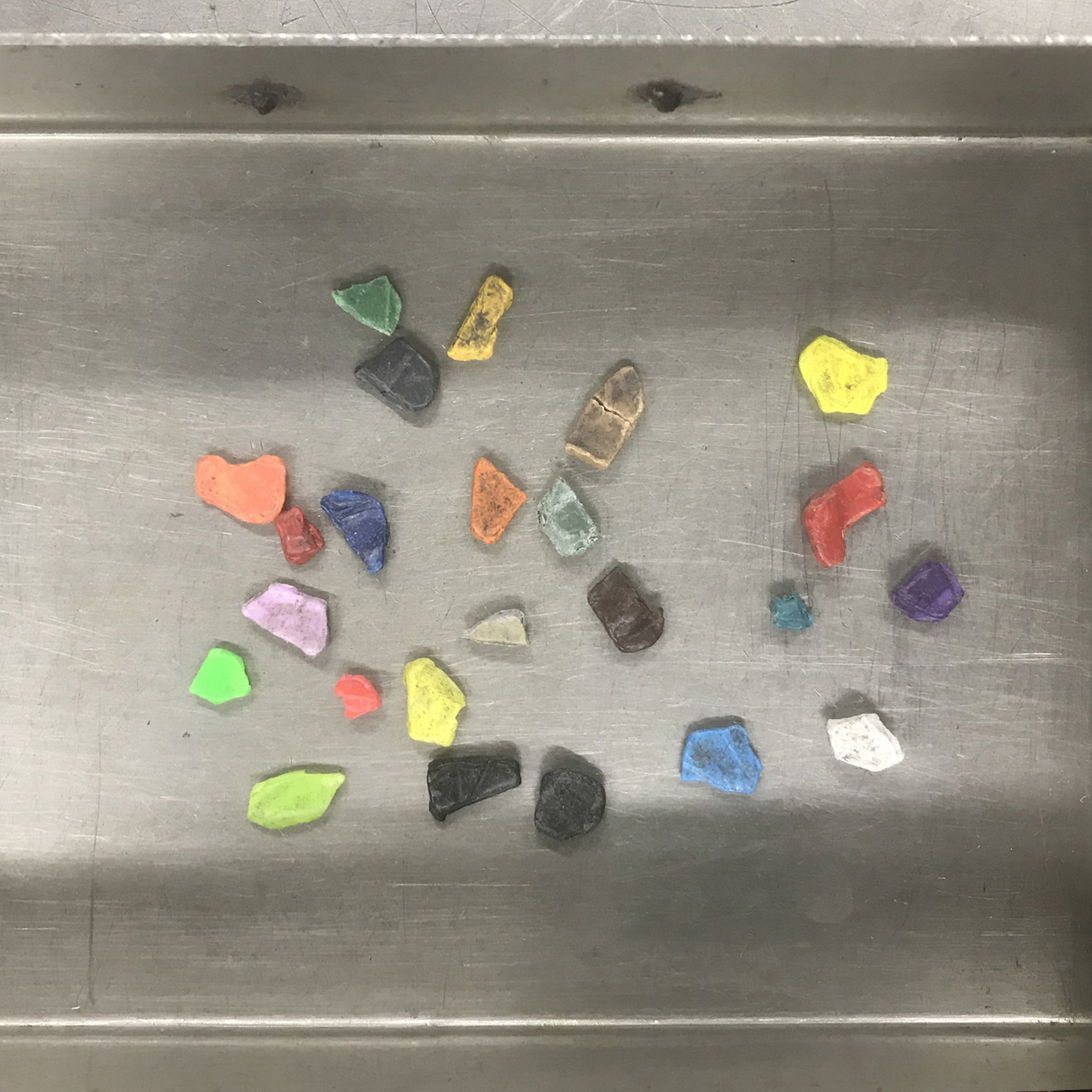 Pieces of recycled plastic