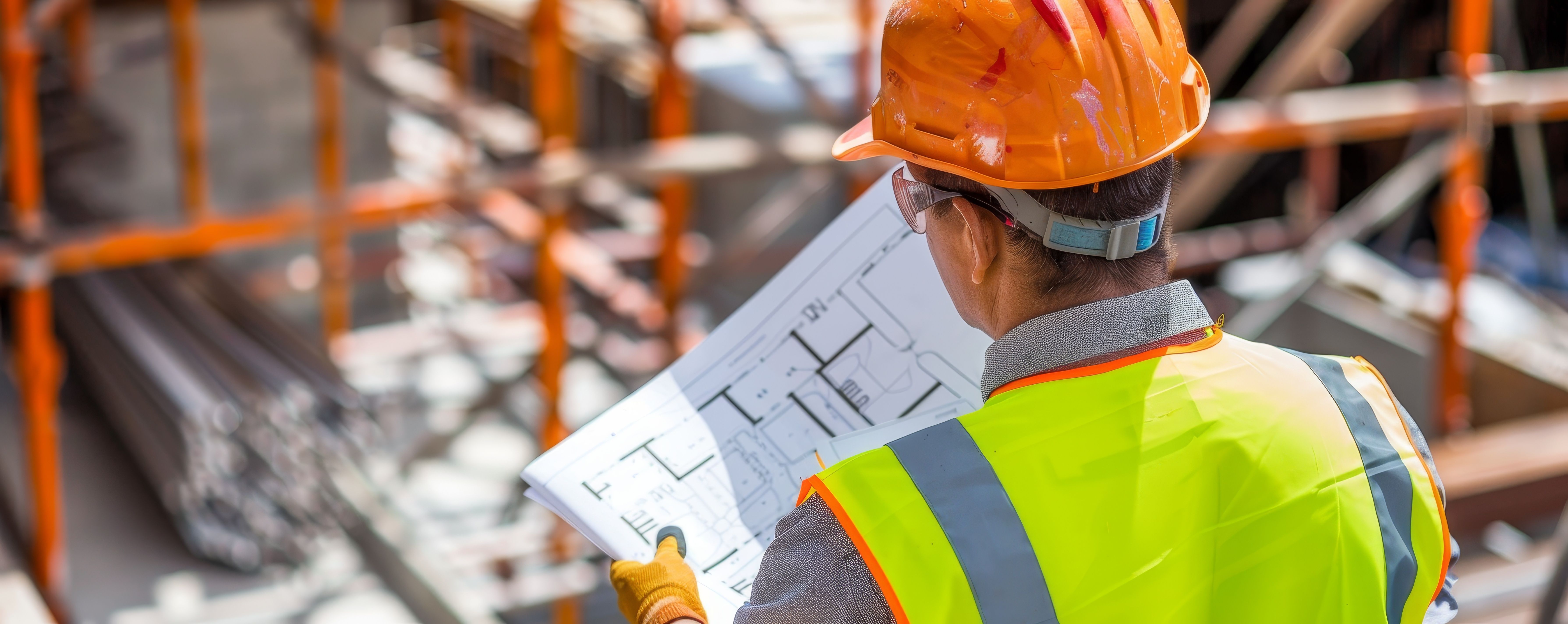 Construction Worker looking over paperwork